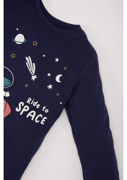 Erkek Bebek Pijama Takımı Uzay Baskılı Uzun Kollu Üst Beli Lastikli Uzun Alt D9068A525SP