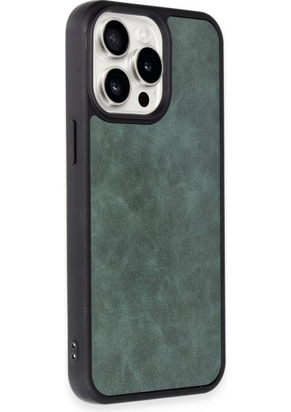 Newface iPhone 15 Pro Max Kılıf Aras Deri Kapak - Koyu Yeşil