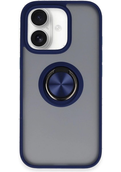 Newface iPhone 16 Kılıf Montreal Yüzüklü Silikon Kapak - Lacivert
