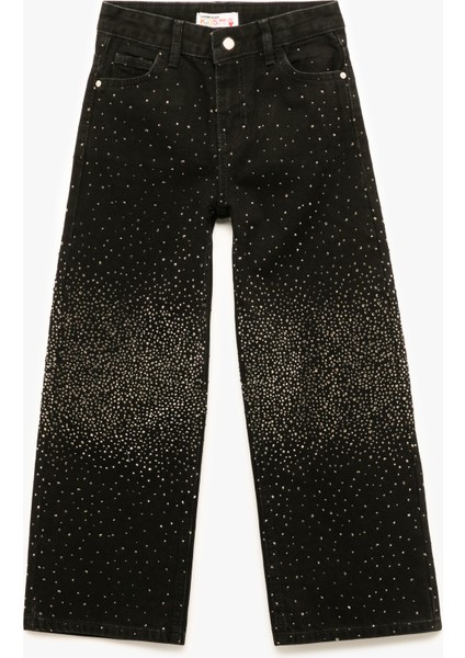 Pamuklu Cepli Geniş Paça Denim Pantolon