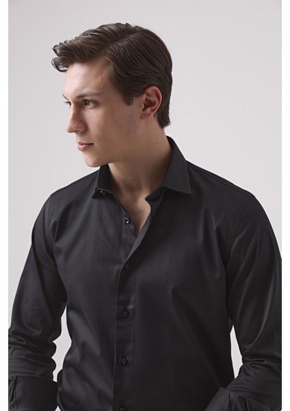 Ds Damat Slim Fit Siyah Düz Gömlek fiyatları
