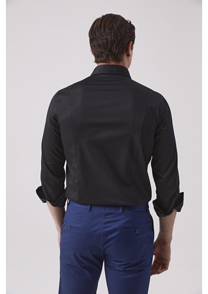 Ds Damat Slim Fit Siyah Düz Gömlek modelleri