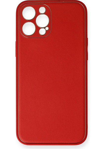 Newface iPhone 12 Pro Max Kılıf Coco Deri Silikon Kapak - Kırmızı