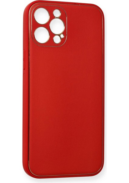 Newface iPhone 12 Pro Max Kılıf Coco Deri Silikon Kapak - Kırmızı