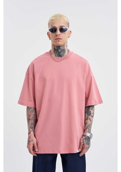 Erkek Basic Super Pamuklu Oversize Mercan Tişört