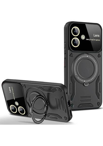 Newface Samsung Galaxy A06 Kılıf Joy Lens Standlı Kapak - Siyah