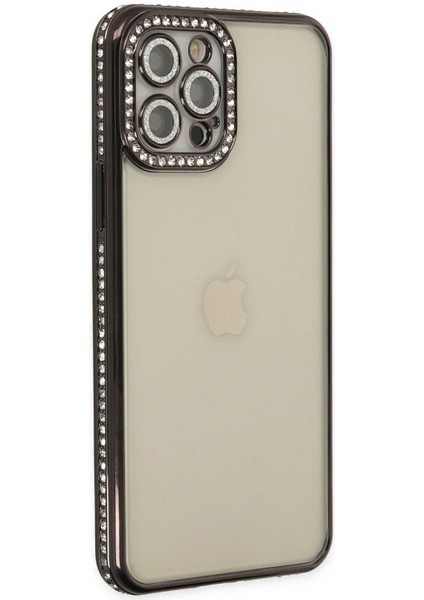 Newface iPhone 12 Pro Kılıf Joke Taşlı Silikon - Siyah