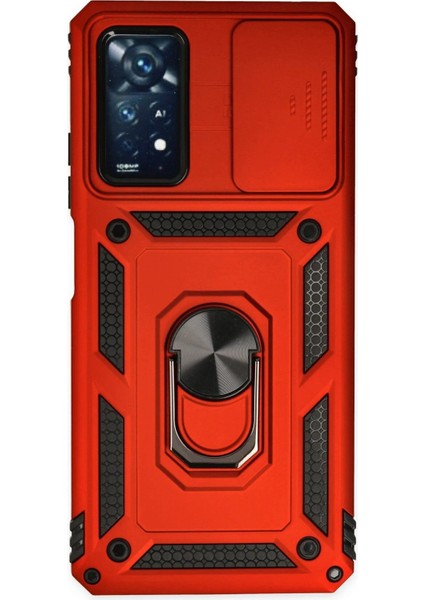 Newface Xiaomi Redmi Note 11 Pro Kılıf Pars Lens Yüzüklü Silikon - Kırmızı