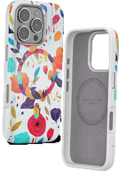 Onegif iPhone 16 Pro Max Flower Series Magsafe Kapak - Beyaz