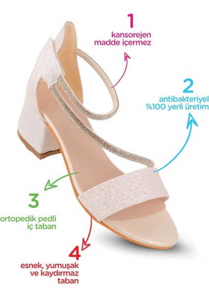 Kum Simli Günlük Kız Çocuk 4 cm Topuklu Sandalet Abiye Ayakkabı
