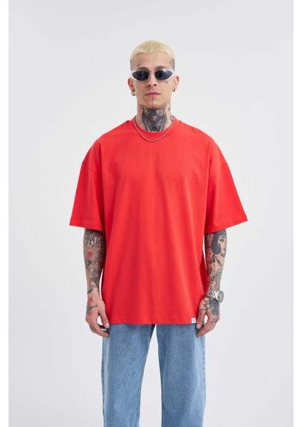Erkek Basic Super Pamuklu Oversize Nar Tişört