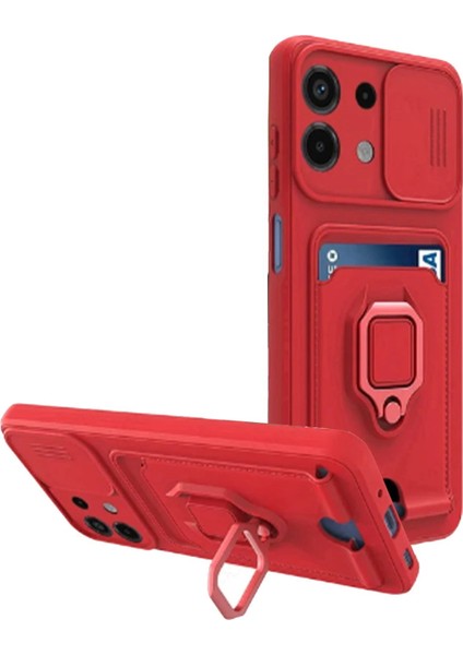 Newface Xiaomi Redmi Note 13 4g Kılıf Zuma Kartvizitli Yüzüklü Silikon - Kırmızı