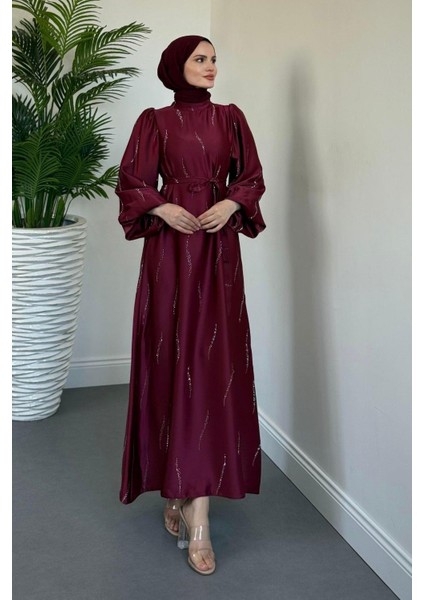Kaitlyn Taşlı Abiye Bordo