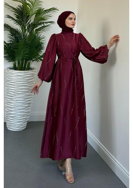 Kaitlyn Taşlı Abiye Bordo modelleri