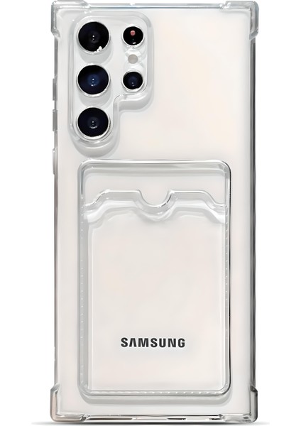 Samsung Galaxy S23 Ultra Uyumlu Kamera Korumalı Kartlıklı Köşeleri Airbag Tasarımlı Darbe Önleyici Şeffaf Silikon Kılıf
