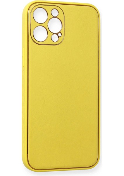 Newface iPhone 12 Pro Max Kılıf Coco Deri Silikon Kapak - Sarı