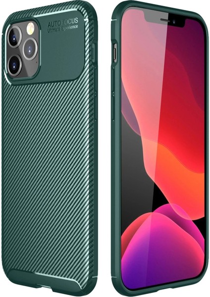 Newface iPhone 11 Pro Max Kılıf Auto Focus Karbon Kapak - Yeşil