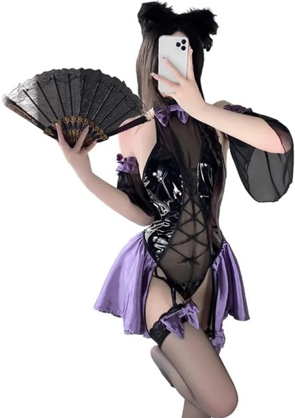 Anime Cosplay Kostüm, Kadın Cosplay Geyşa, Pijama Çin Cheongsam Japon Geyşa Dans Iç Çamaşırı, Kadın Kostüm