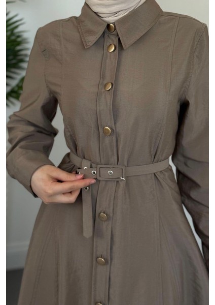 Valira Düğmeli Kemerli Elbise Vizon modelleri