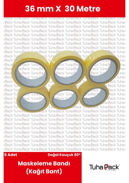 Maskeleme Bandı 36MM x 30M Sarı (6 Adet) (Kağıt Bant) - Oto Boya, Fırın ve Dekorasyon Bandı