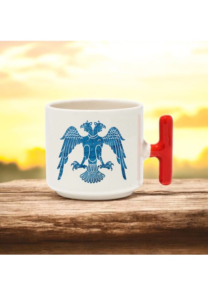 Selçuklu Tasarımlı Kırmızı T Kulplu Seramik Baskılı Kupa Bardak 250 ml fiyatları