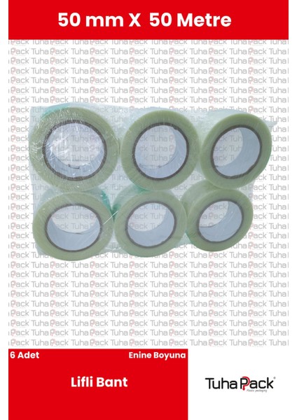 Lifli Bant 50MM x 50M Enine-Boyuna (6 Adet) - Takviyeli, Yüksek Mukavemetli Sabitleme Bandı