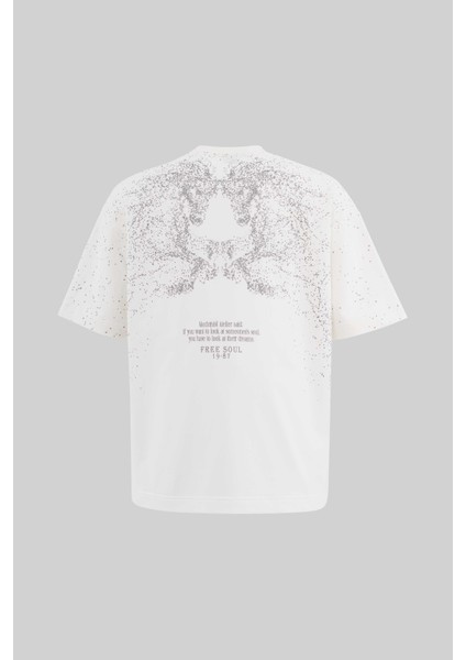 Erkek Free Soul Glowing Printed Oversize Ekru Tişört