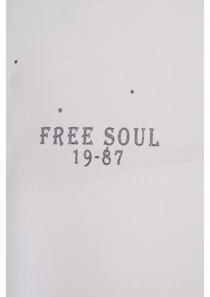 Erkek Free Soul Glowing Printed Oversize Ekru Tişört modelleri