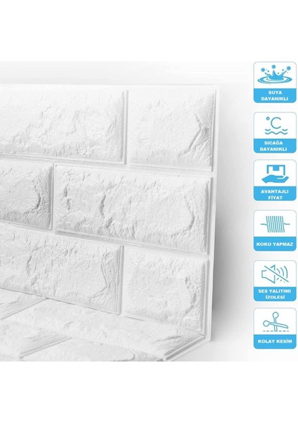 70X23 cm Beyaz Kendinden Yapışkanlı 3D Esnek Duvar Kağıdı Paneli KREATİF