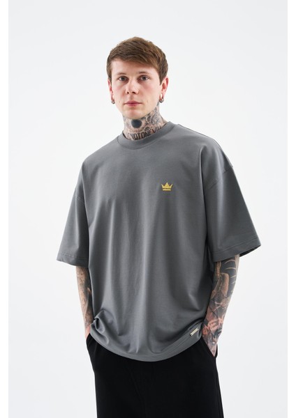Erkek Printed And Glitter Embroidered Oversize Smoked Tişört indirimleri