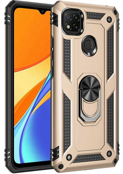 Newface Xiaomi Redmi 9c Kılıf Sofya Yüzüklü Silikon Kapak - Gold