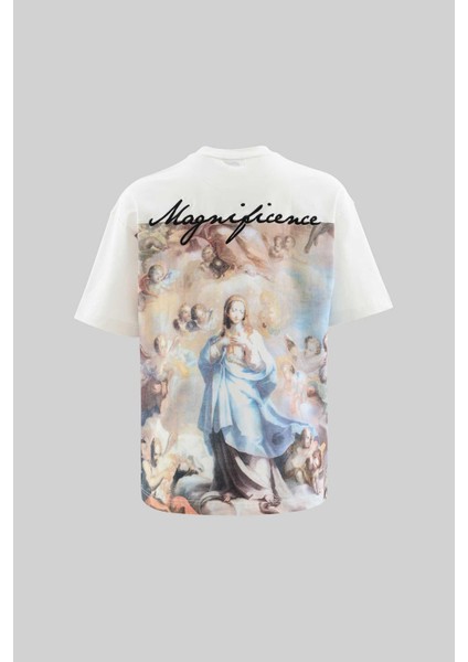 Erkek Baroque Style Painting Printed Oversize Ekru Tişört