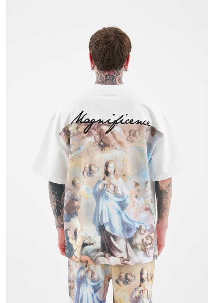 Erkek Baroque Style Painting Printed Oversize Ekru Tişört fırsatları