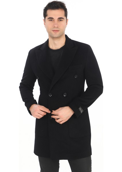 2834 Erkek Siyah Sivri Yaka Kruvaze Kısa Palto fiyatları
