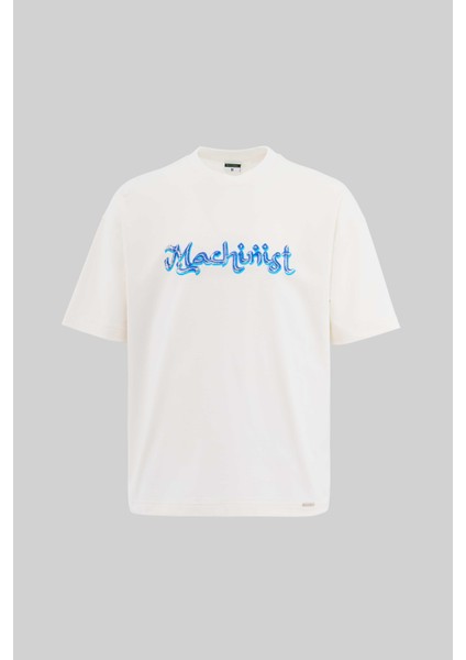 Erkek Mud Technical Printed Oversize Ekru Tişört