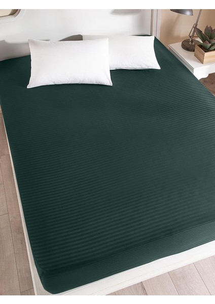 Çarşaf Stripe Saten Düz Lastikli Çift Kişilik