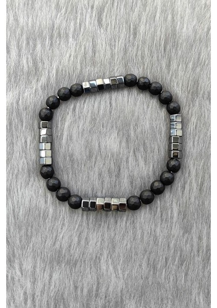 Lastikli Doğal Hematit Taşlı Erkek Bileklik EY29