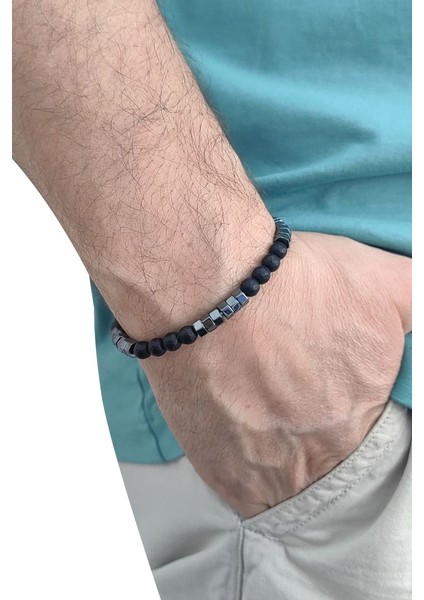 Lastikli Doğal Hematit Taşlı Erkek Bileklik EY29 fiyatları