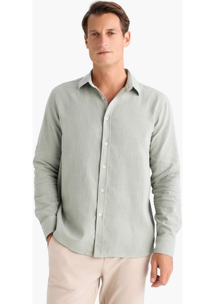 %100 Pamuk Regular Fit İnce Kumaş Polo Yaka Uzun Kollu Gömlek D7394AX25SP