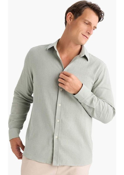 %100 Pamuk Regular Fit İnce Kumaş Polo Yaka Uzun Kollu Gömlek D7394AX25SP