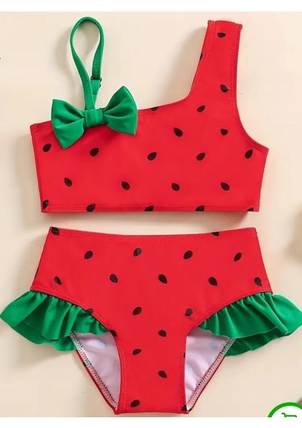 Karpuz Desenli Kız Çocuk Bikini Takımı - Fırfırlı & Tek Omuz Tasarım 3006 modelleri