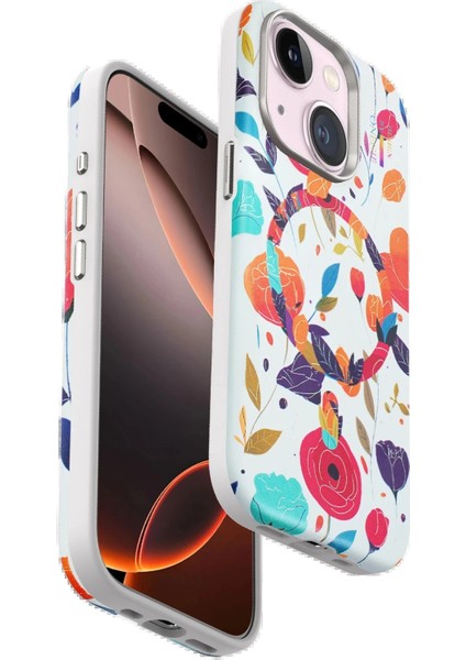 Onegif iPhone 15 Flower Series Magsafe Kapak - Beyaz