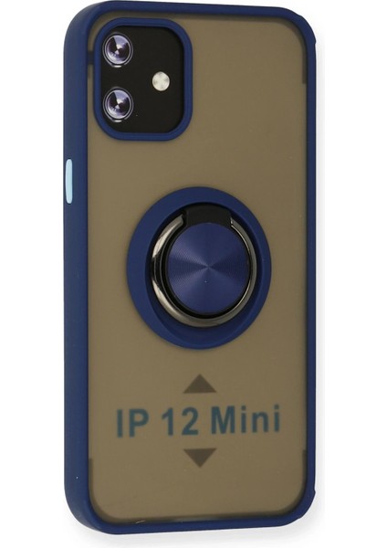 Newface iPhone 12 Mini Kılıf Montreal Yüzüklü Silikon Kapak - Lacivert fiyatları