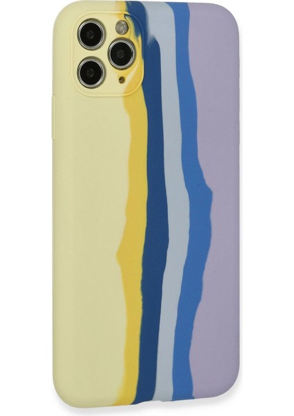 Newface iPhone 11 Pro Kılıf Ebruli Lansman Silikon - Sarı-Lila
