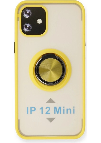 Newface iPhone 12 Mini Kılıf Montreal Yüzüklü Silikon Kapak - Sarı