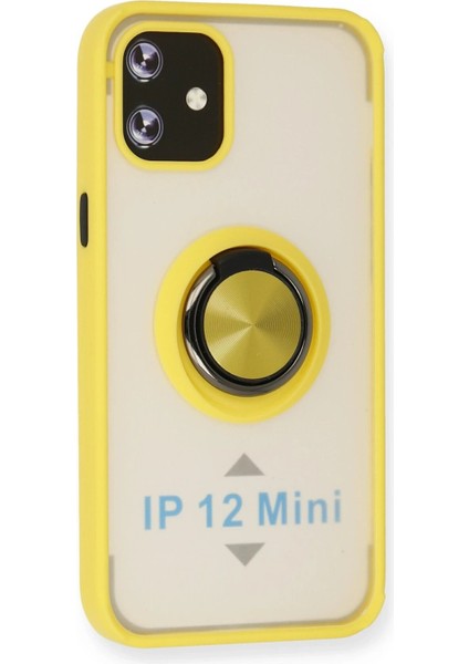 Newface iPhone 12 Mini Kılıf Montreal Yüzüklü Silikon Kapak - Sarı