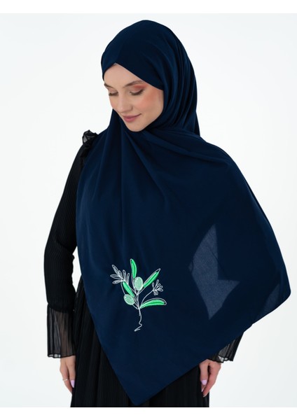 Polyster Lacivert Rengi Şal Filistin Zaytin Dalı Renkli Nakışlı S100040 modelleri