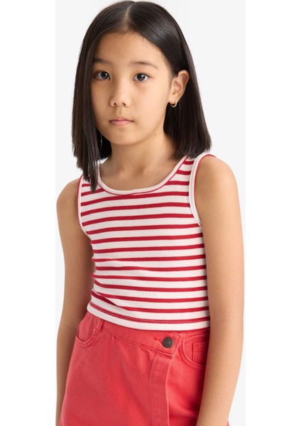 Kız Çocuk Bisiklet Yaka Çizgili Atlet Z7814A625HS