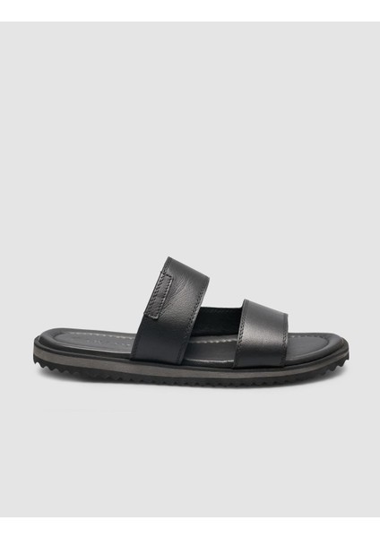 %100 Hakiki Deri Siyah Bantlı Erkek Terlik