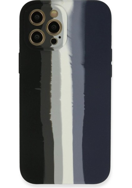 Newface iPhone 12 Pro Max Kılıf Ebruli Lansman Silikon - Siyah-Lacivert